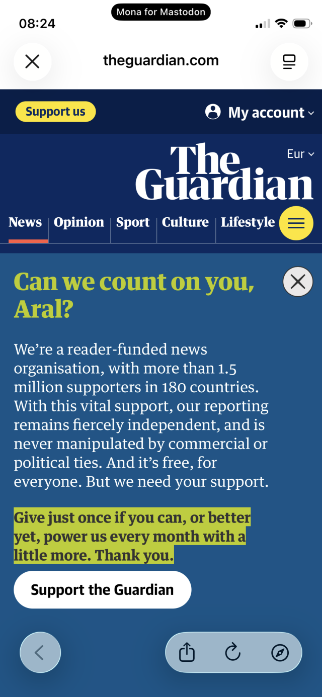The Guardian asking me to donate by name.