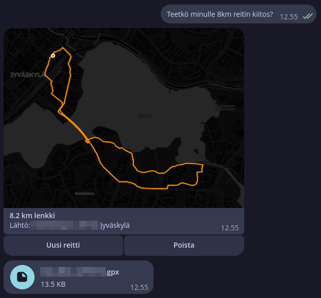 Screenshot of chatbot route planner