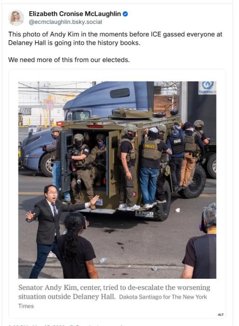 Photo of Andy Kim trying to diffuse situation at Delaney Hall moments before ICE pepper sprayed everyone.