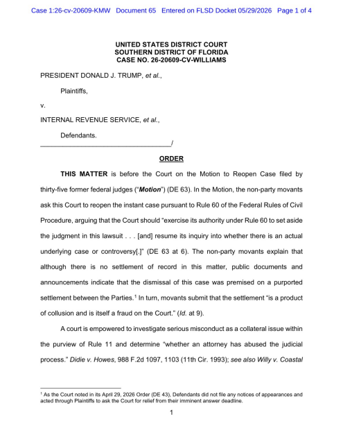 Judge Williams order reopening Trump v IRS suit p1