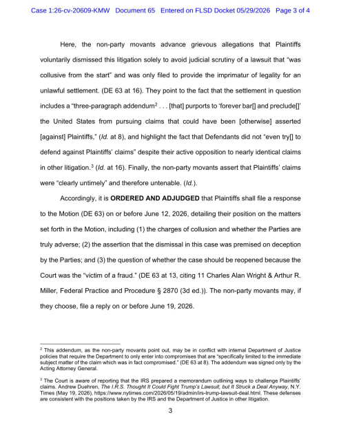 Judge Williams order reopening Trump v IRS suit p3