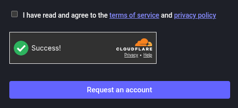 A screenshot of Cloudflare Turnstile integration on the Mementomori.social Mastodon sign-up page.
