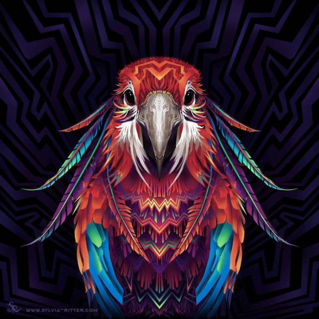 Colorful and cute scarlet macaw portrait. I painted this album artwork commission in March 2016. https://www.deviantart.com/sylviaritter/art/Scarlet-Macaw-Album-Art-for-Griffin-606377392