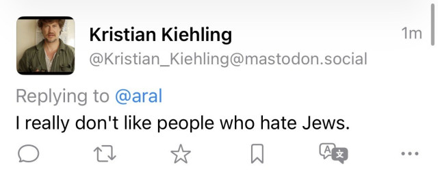 Kristian Kiehling
@Kristian_Kiehling@mastodon.social
Replying to @aral
I really don't like people who hate Jews.