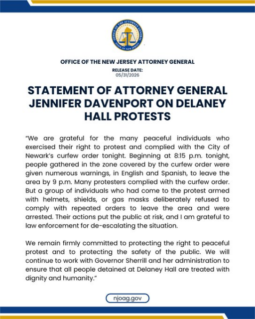 NJ AG statement on the protest about protesters putting the public at risk: