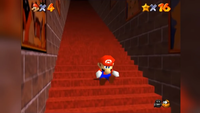 Mario going up a staircase backwards very, very fast
