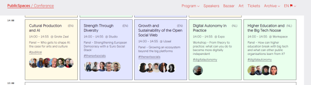 Lineup at 14:00 at the public spaces conference with literally 5 interesting talks by cool people AT THE SAME TIME :'(