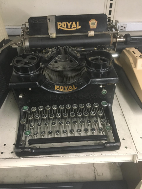 An old black Royal typewriter.
