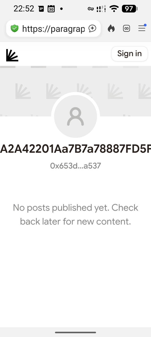 "0x653df3E3A2A42201Aa7B7a78887FD5FeD18EA537

0x653d...a537

No posts published yet. Check back later for new content."
