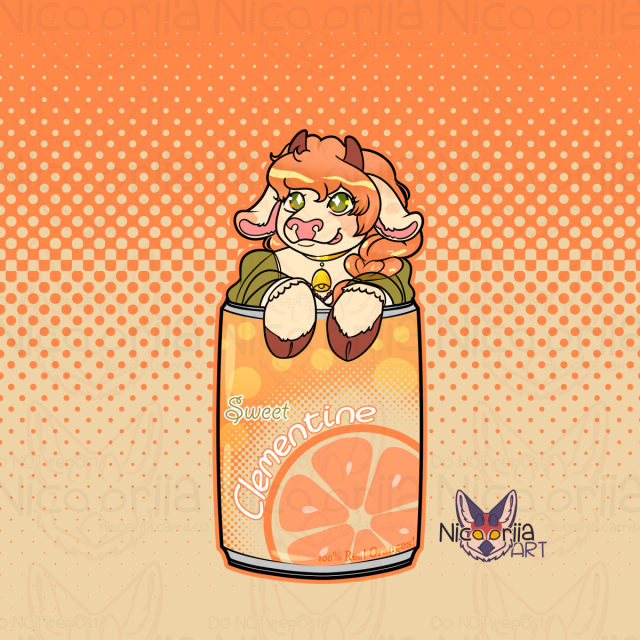 Orange cow fursona in an orange soda can.