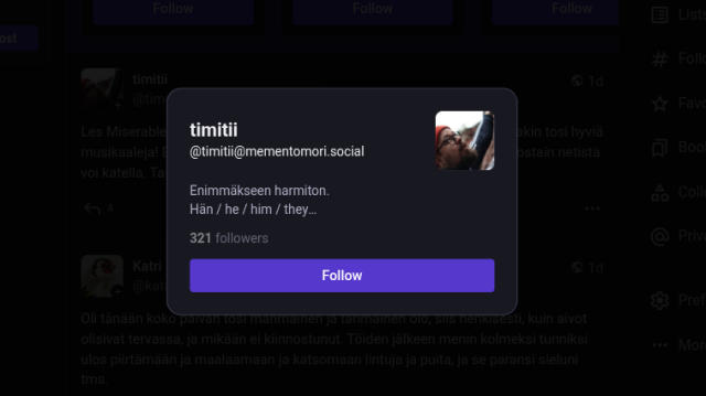 Another Mastodon feature, plus icon pops up a follow modal