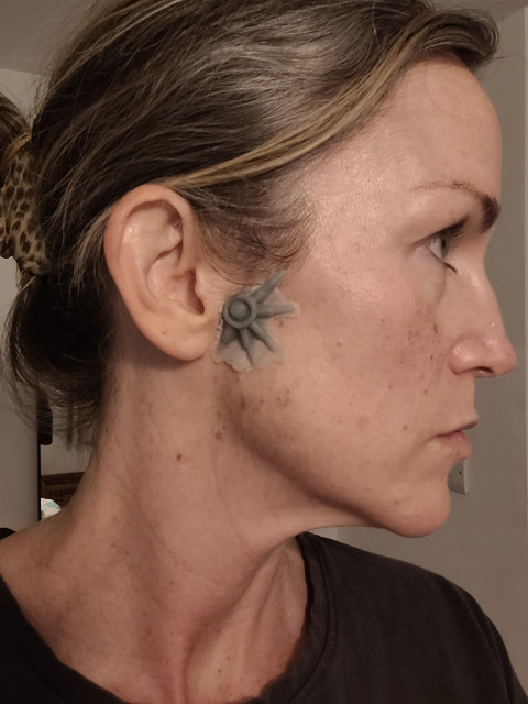 Me with a first pass look at the ear comm 7of9 prosthetic.