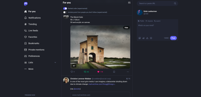 A screenshot of For You feed in Mastodon