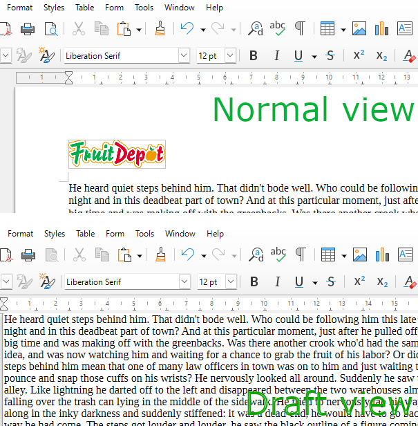 Screenshots comparing normal and draft editing modes