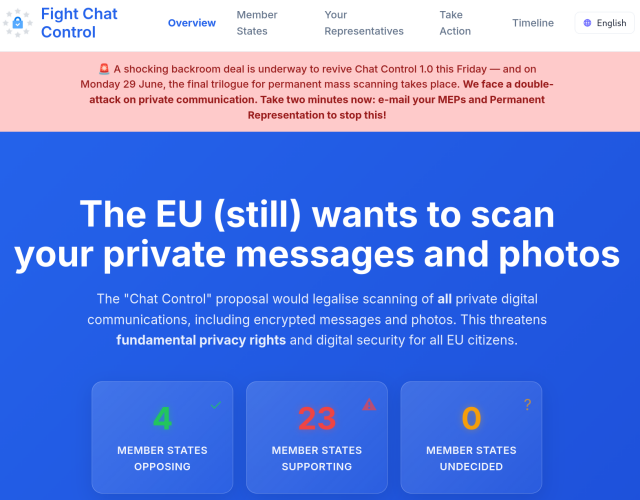 Screenshot from fight chat control website