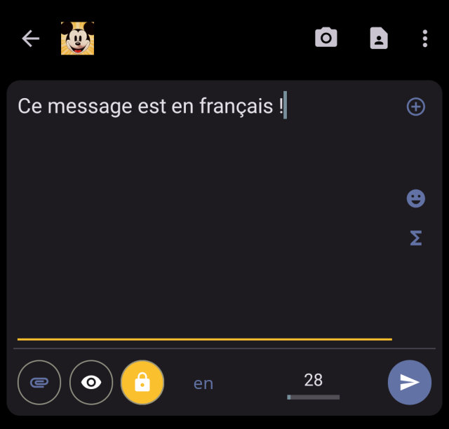 A message written in French, but with the selected language set to "en", which is incorrect.