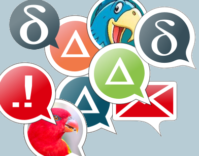 collage of abandoned prototypes of the "Delta Chat" logo