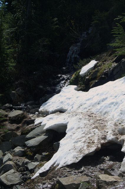 Ice formation obstructing the trail.