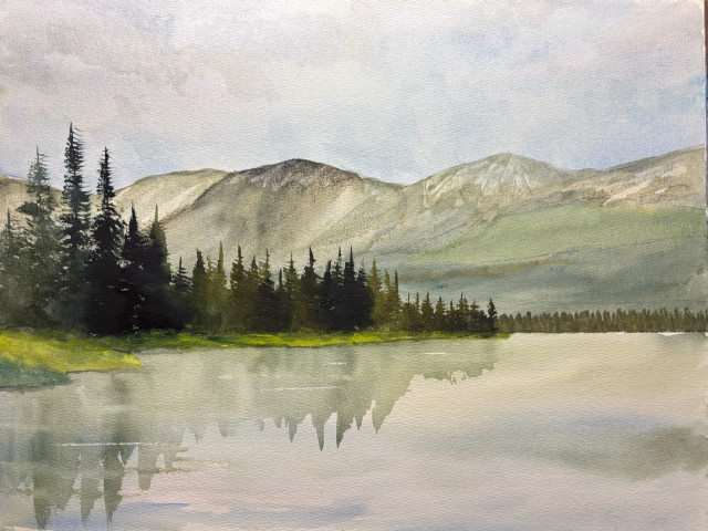 Painting of Chadburn Lake, Yukon, Canada. 
