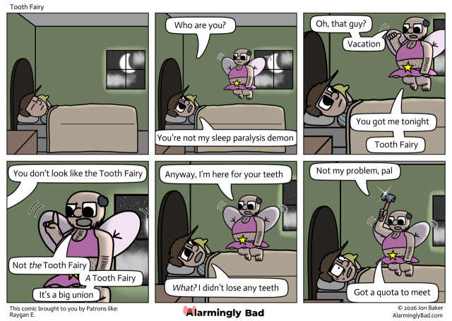 Alarmingly Bad comic about a tooth fairy making a visit