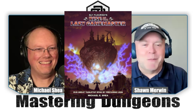 Mike Shea discusses his latest book, with the cover superimposed between he and Shawn.