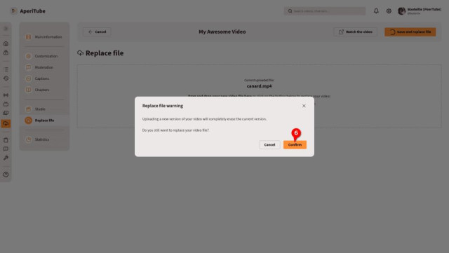 Screenshot of the next steps to update your video file:

6. Click on "Confirm"