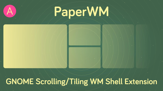 Video poster image with text "PaperWM" and "GNOME Scrolling/Tiling WM Shell Extension" and some graphics illustrating tiled windows.