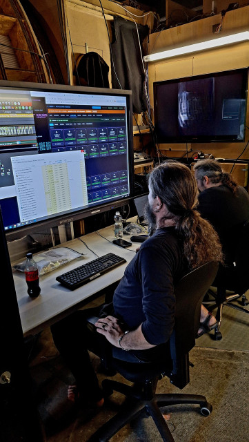 Two long-haired men in front of monitors