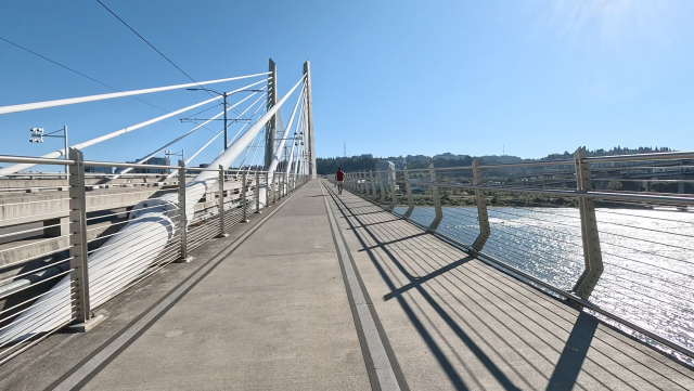 Tilikum Crossing "Bridge of the People" transit/bike/pedestrian bridge over the Willamette River
frame from video by Ian Kluft
July 5, 2026
Portland, Oregon, USA