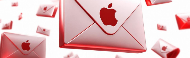 Floating emails with the Apple logo.