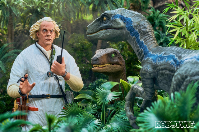 Doc gets cornered by two velociraptors he radios Marty with his walkie talkie
