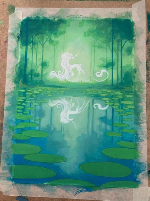 unicorn and a lake