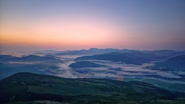 Dawn over Deeside from Càrn na Drochaide. The Cairngorms NP, Scotland
