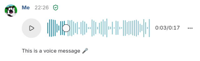 A screenshot showing two messages: the first one presents Gajim's new audio player, the second one describes the first message