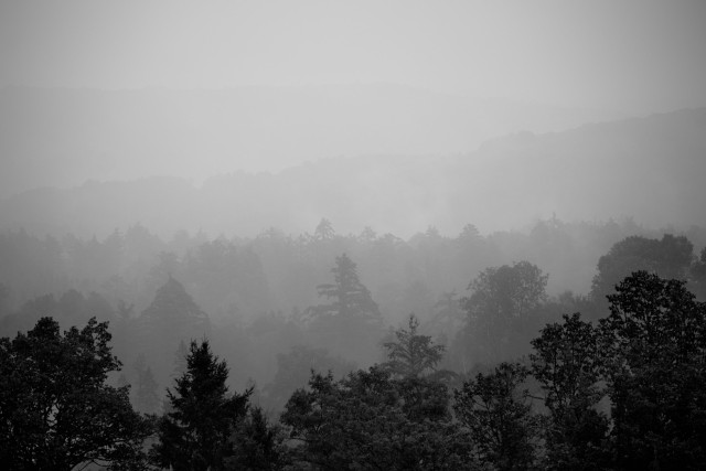 Hills in the rain.