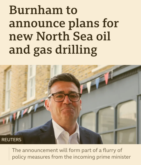 Andy Burnham to announce plans for new North Sea Oil and Gas drilling 