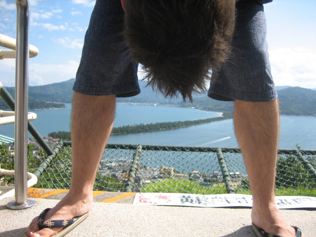 Peering at Amanohashidate through your legs is said to create the illusion of a bridge to heaven.