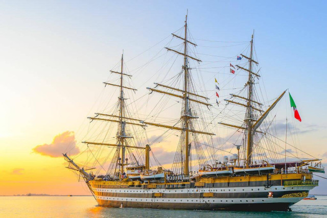 The Amerigo Vespucci ship, with the BSD Cafe logo