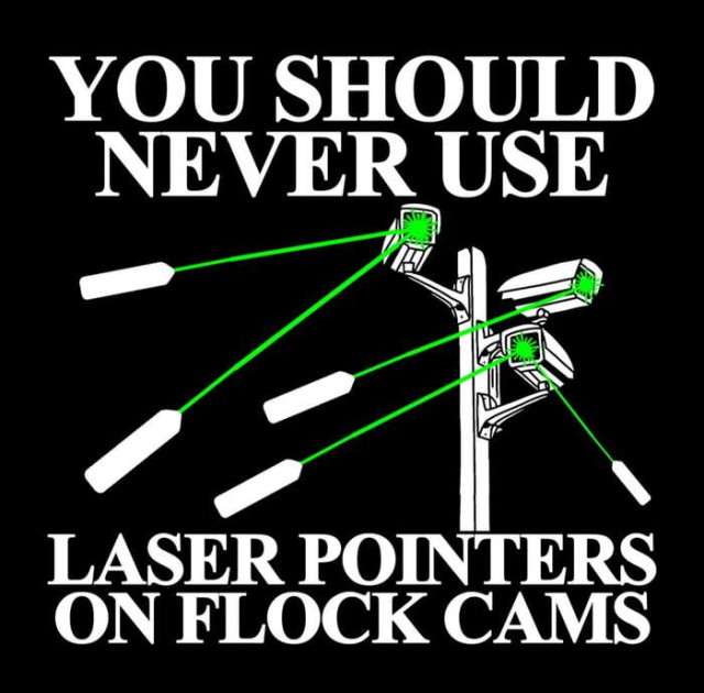 You should (never) use laster pointers on flock cameras