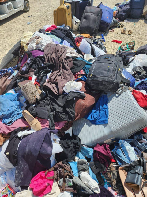 This is how the belongings of patients evacuated through the Rafah crossing are confiscated; they are not allowed to take anything except the clothes they are wearing. Imagine leaving with nothing? With your soul in your hands?