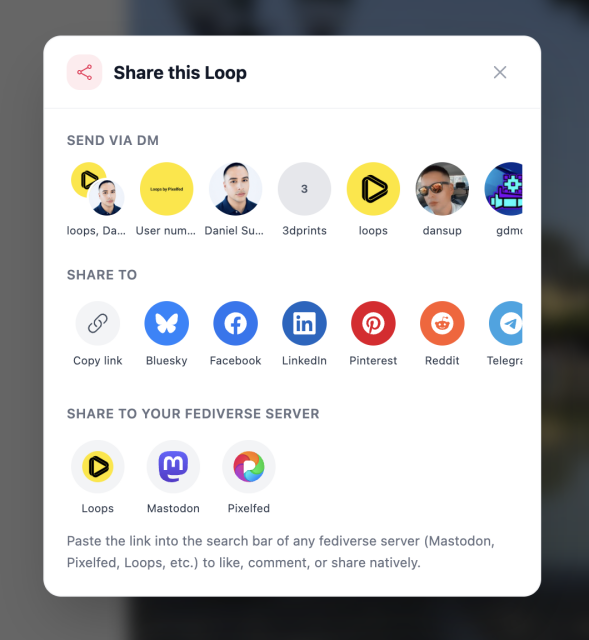 Loops Share Modal