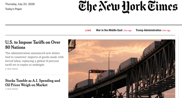 NY Times: tariffs, stock markets