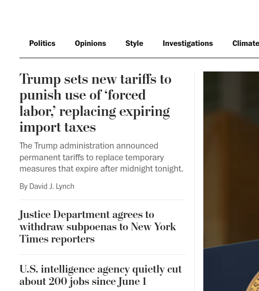 WaPo, tariffs, NY times subpoenas, cuts to spy jobs
