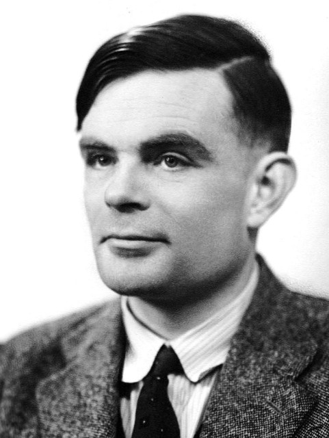 Photograph portrait of Alan Turing, taken on 29 March 1951.

A black-and-white portrait photograph of Alan Turing, wearing a tweed jacket, striped shirt, and tie. He's looking slightly off to the side with a thoughtful expression.