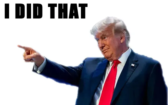 Image of Trump pointing with the words "I did that".

A variation of the sticker with Biden that Republicans were placing on gas pumps everywhere 4 years ago.