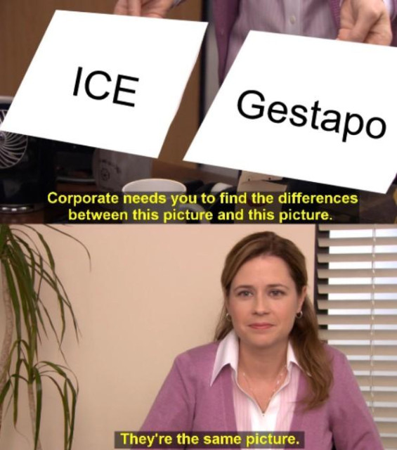 ICE (left) Gestapo (right)
"Corporate needs you find the difference between these pictures"

"They're the same picure."