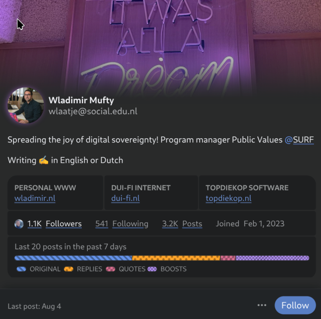 the profile of him, but as seen via Phanpy - it doesn't show the badge ''Admin (social.edu.nl)"