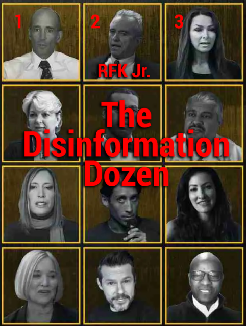Photo of Disinformation Dozen Report #RFK Jr. was the 2nd biggest spreader of vaccine #disinformation in 2021.

https://counterhate.com/research/the-disinformation-dozen/    
He violated #Facebook TOS at the time. #Meta said they'd remove him. Now would be a good time to see if he is still posting his disinformation there & why he hasn't been deplatformed.

Tech companies TOLD Congress they would #deplatform him & the 12 people who spread 2/3rd of the #vaccine disinfo.

But 1 month later 9 of the 12 disinfo spreaders were still online. https://counterhate.com/research/disinformation-dozen-the-sequel/