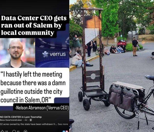 Guillotine and this quote: "I hastily left the meeting because there was a damned guillotine outside..."
