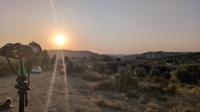 Landscape with tripod in the forgorund